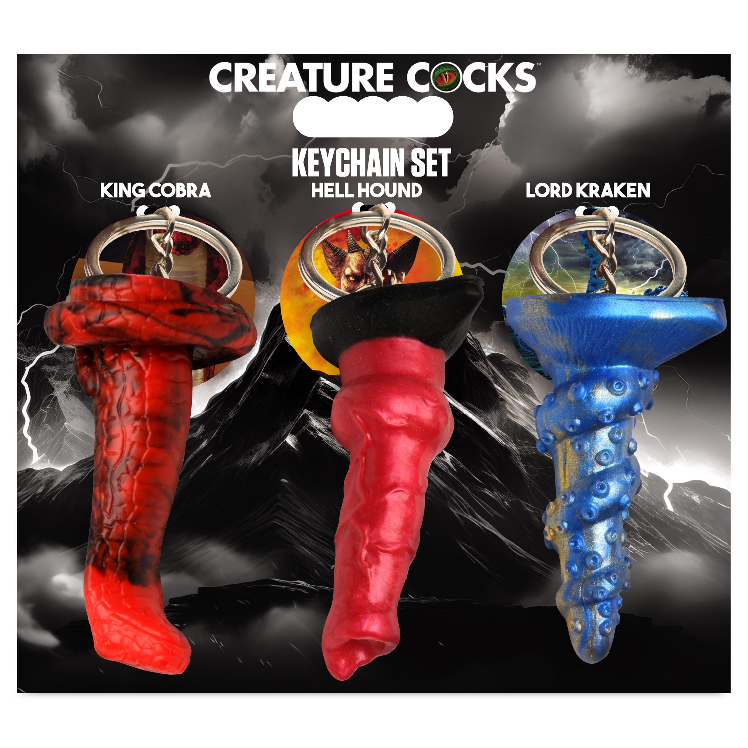 Hell-Hound, Lord Kraken, & King Cobra Silicone Keychain Set