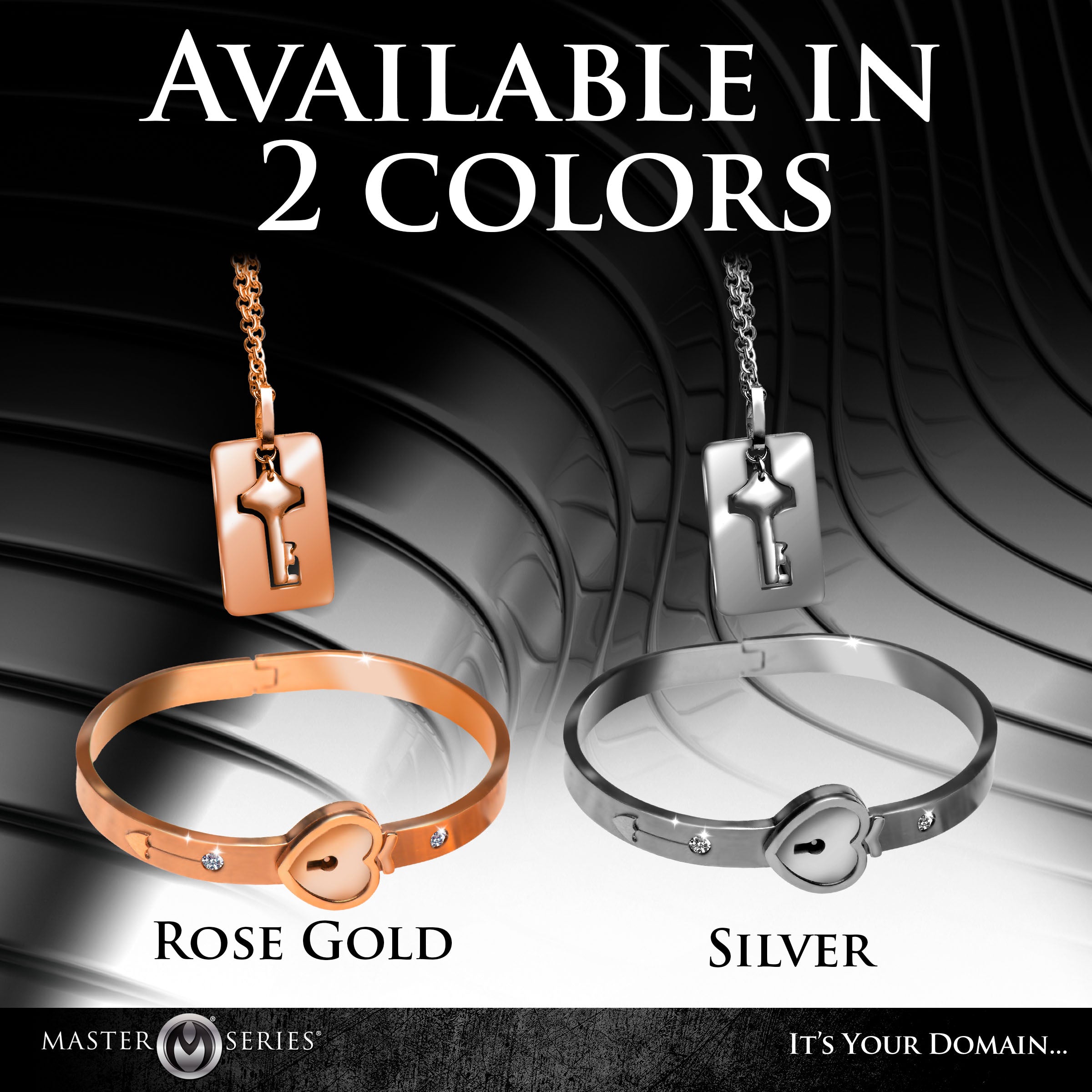 Cuffed Locking Bracelet and Key Necklace - Rose Gold