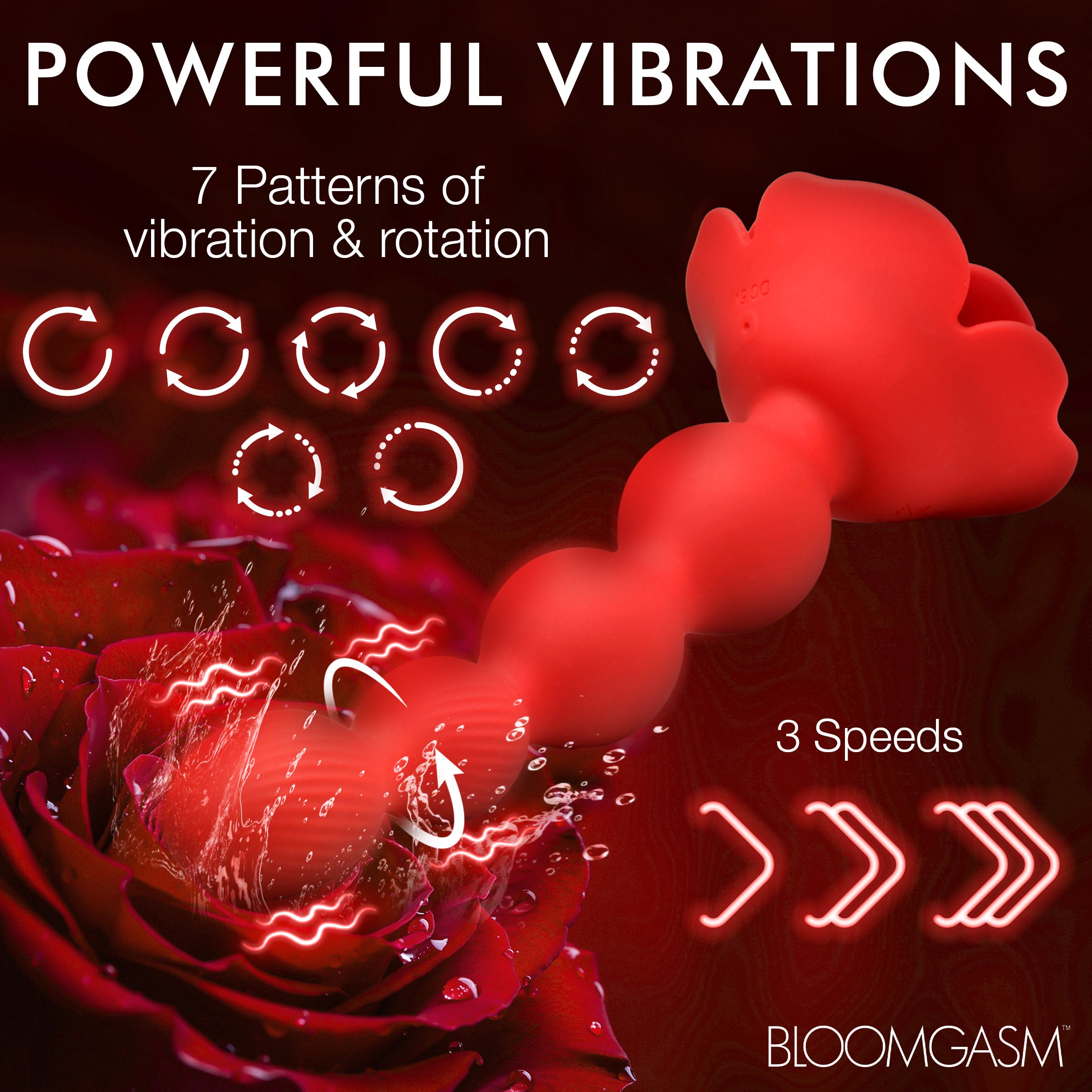 10X Rose Twirl Vibrating and Rotating Silicone Anal Beads