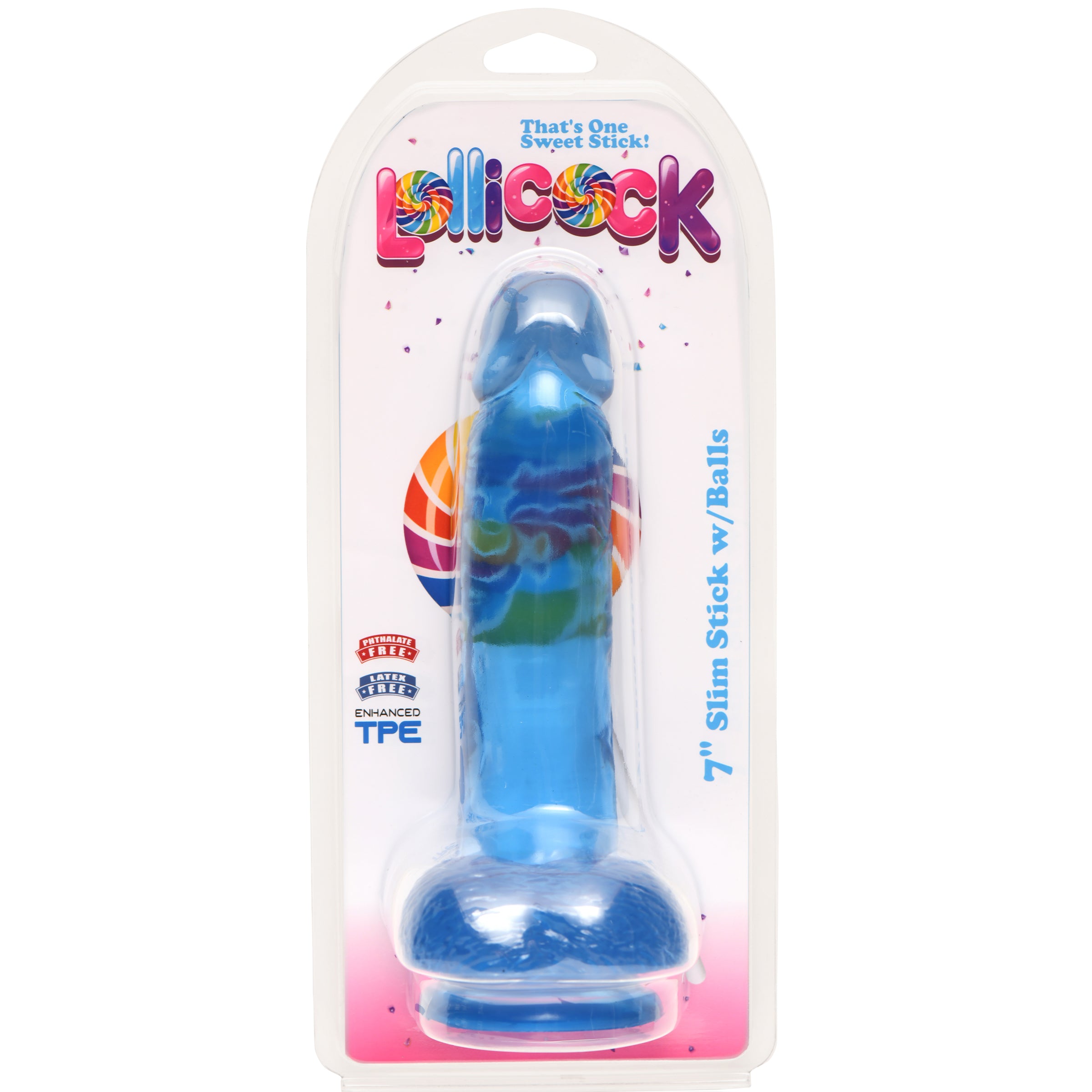 7 Inch Slim Stick with Balls Berry Ice Dildo