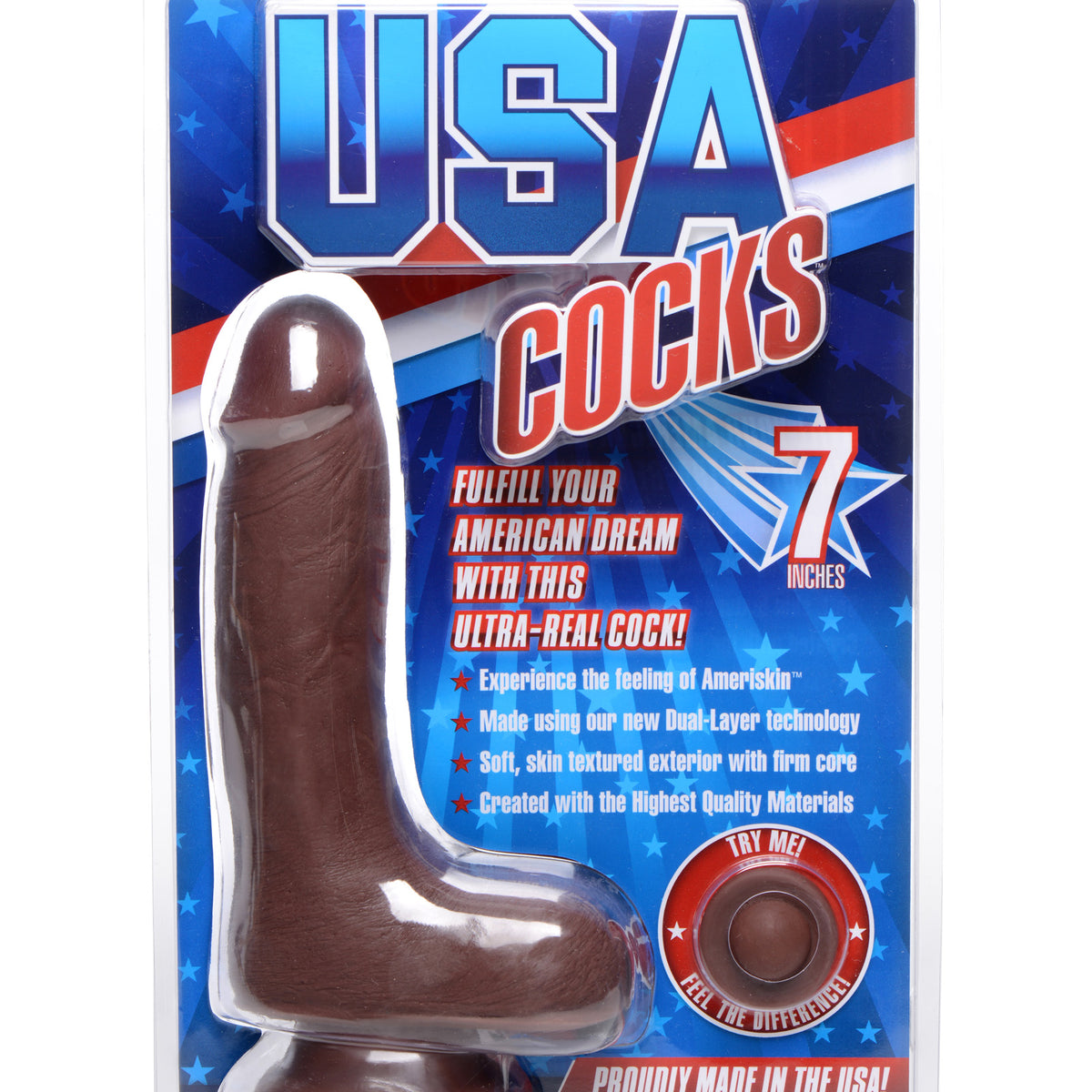 7 Inch Ultra Real Dual Layer Suction Cup Dildo- Dark Skin Tone