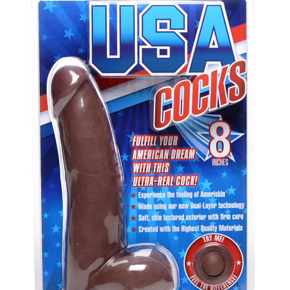8 Inch Ultra Real Dual Layer Suction Cup Dildo- Dark Skin Tone