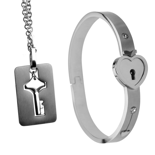 Cuffed Locking Bracelet and Key Necklace