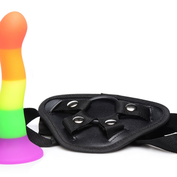Proud Rainbow Silicone Dildo with Harness