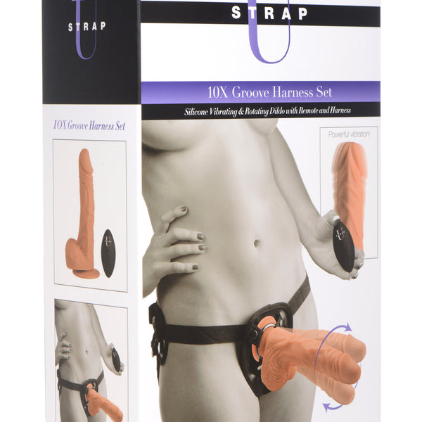 10X Groove Harness with Vibrating and Rotating Silicone Dildo