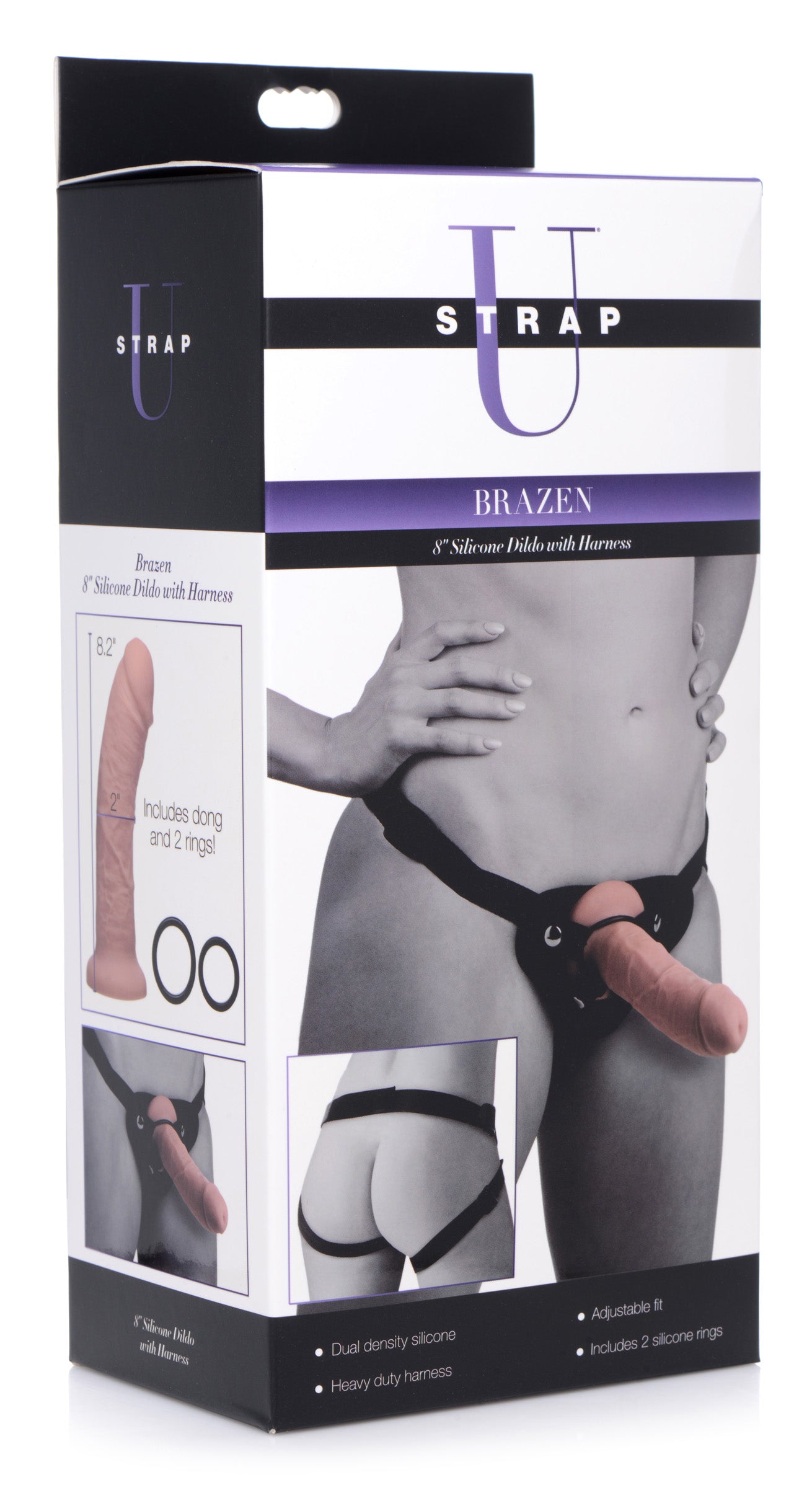 Brazen 8 inch Silicone Dildo with Harness