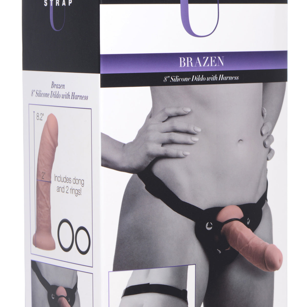 Brazen 8 inch Silicone Dildo with Harness
