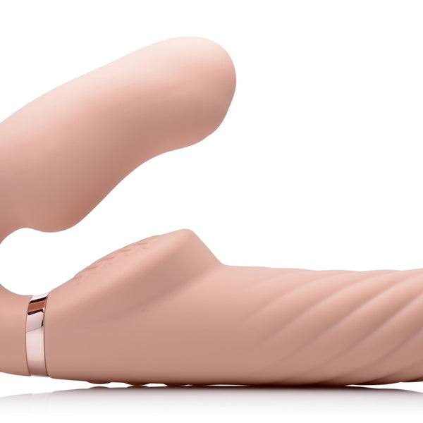 Ergo-Fit Twist Inflatable Vibrating Silicone Strapless Strap-on - Beige