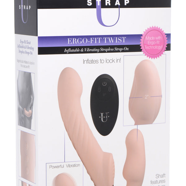 Ergo-Fit Twist Inflatable Vibrating Silicone Strapless Strap-on - Beige
