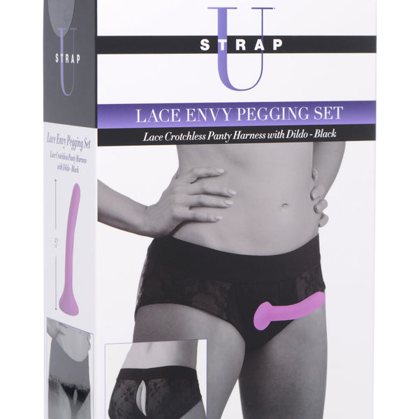 Lace Envy  Pegging Set with Lace Crotchless Panty Harness and Dildo - L-XL