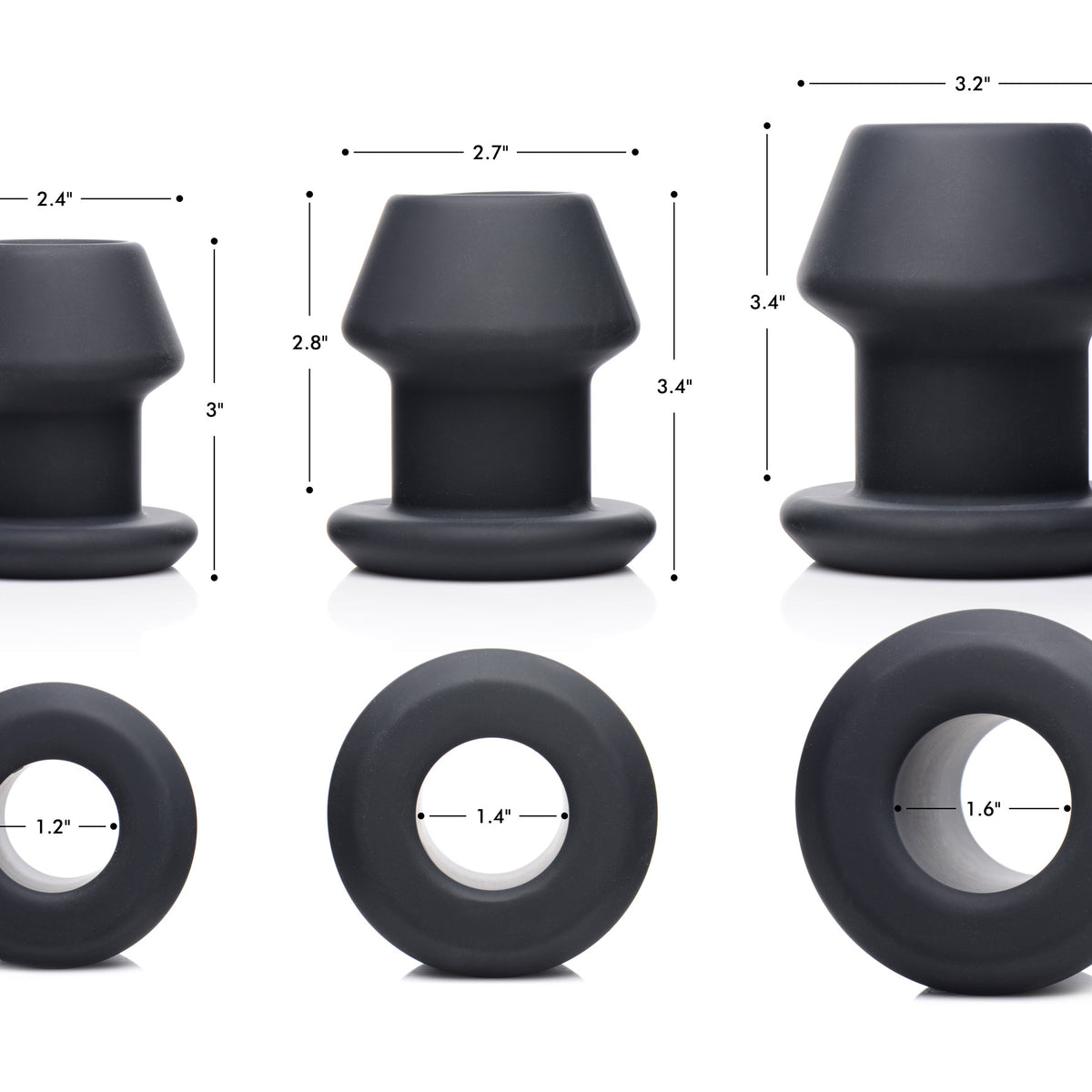 Gape-Grommets 3 Piece Hollow Silicone Anal Dilator Set