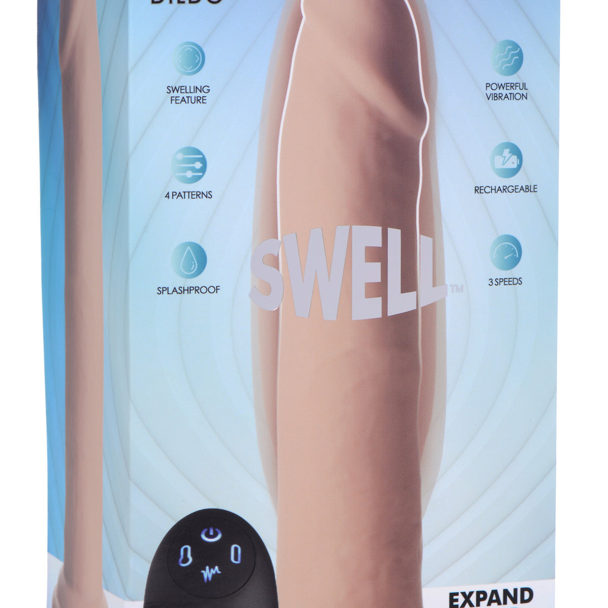 7X Inflatable and Vibrating Remote Control Silicone Dildo - 8.5 Inch