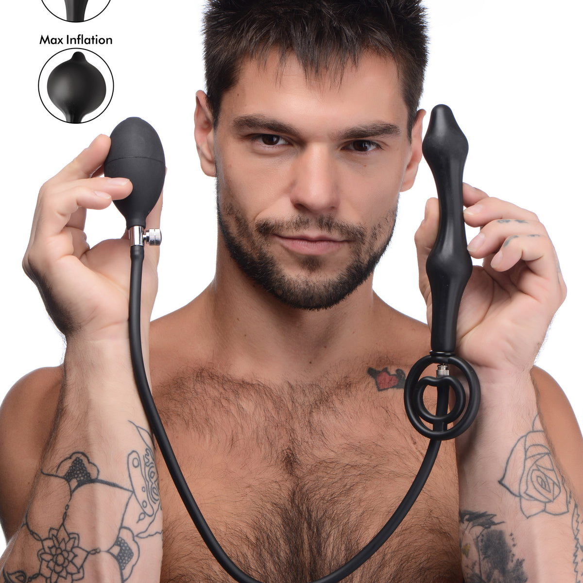 Devils Rattle Inflatable Silicone Anal Plug with Cock and Ball Ring