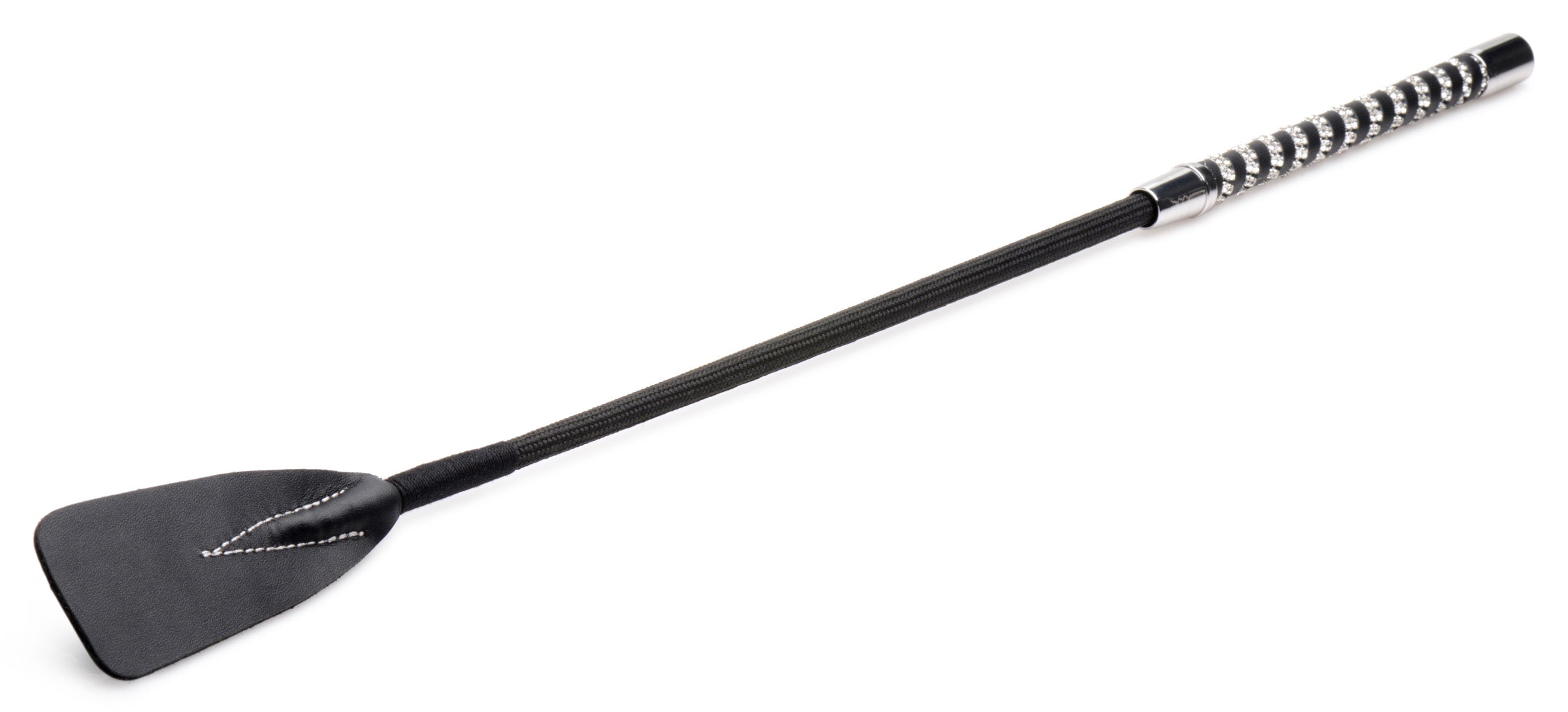 Short Leather Riding Crop with Rhinestone Handle