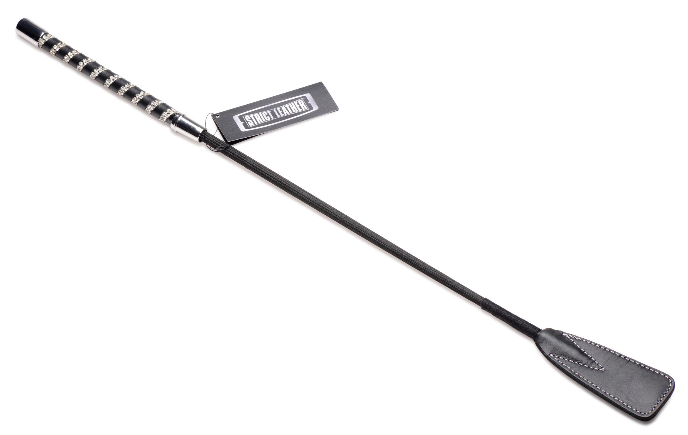 Short Leather Riding Crop with Rhinestone Handle