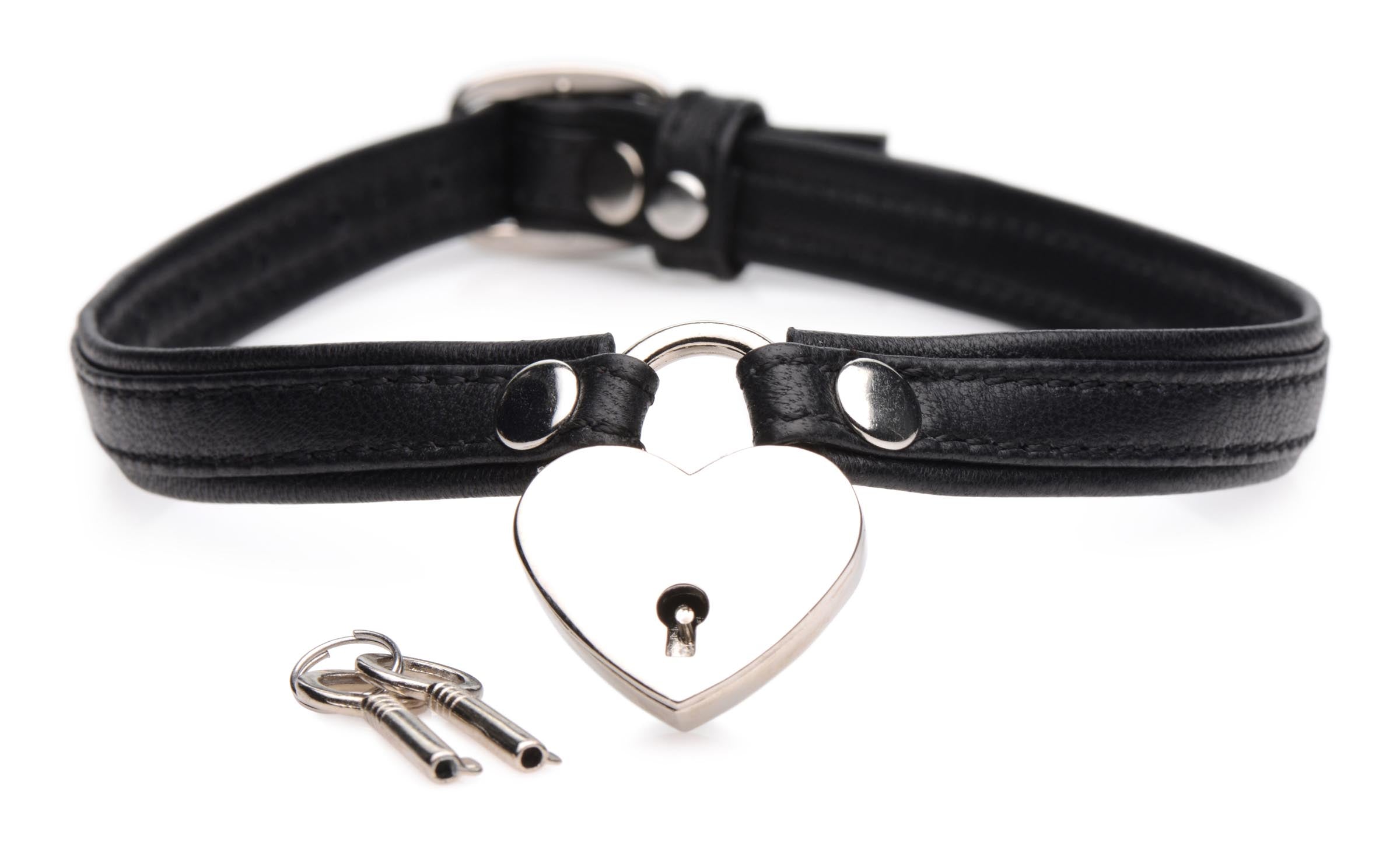 Heart Lock Leather Choker with Lock and Key