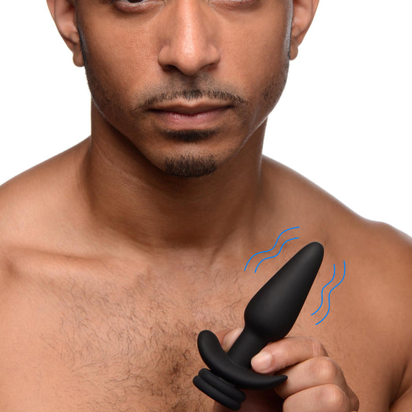 Interchangeable 10X Vibrating Silicone Anal Plug with Remote - Small