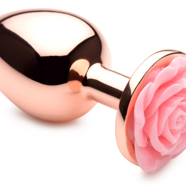 Rose Gold Anal Plug with  Flower - Large
