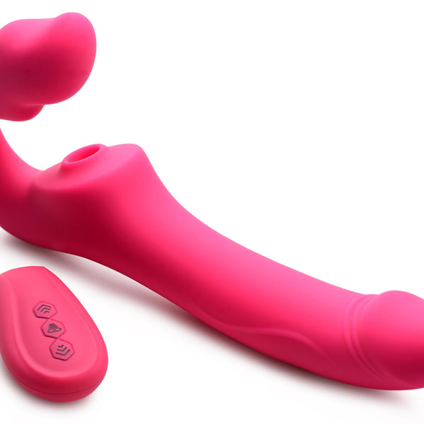 Licking and Vibrating Strapless Strap-On with Remote Control