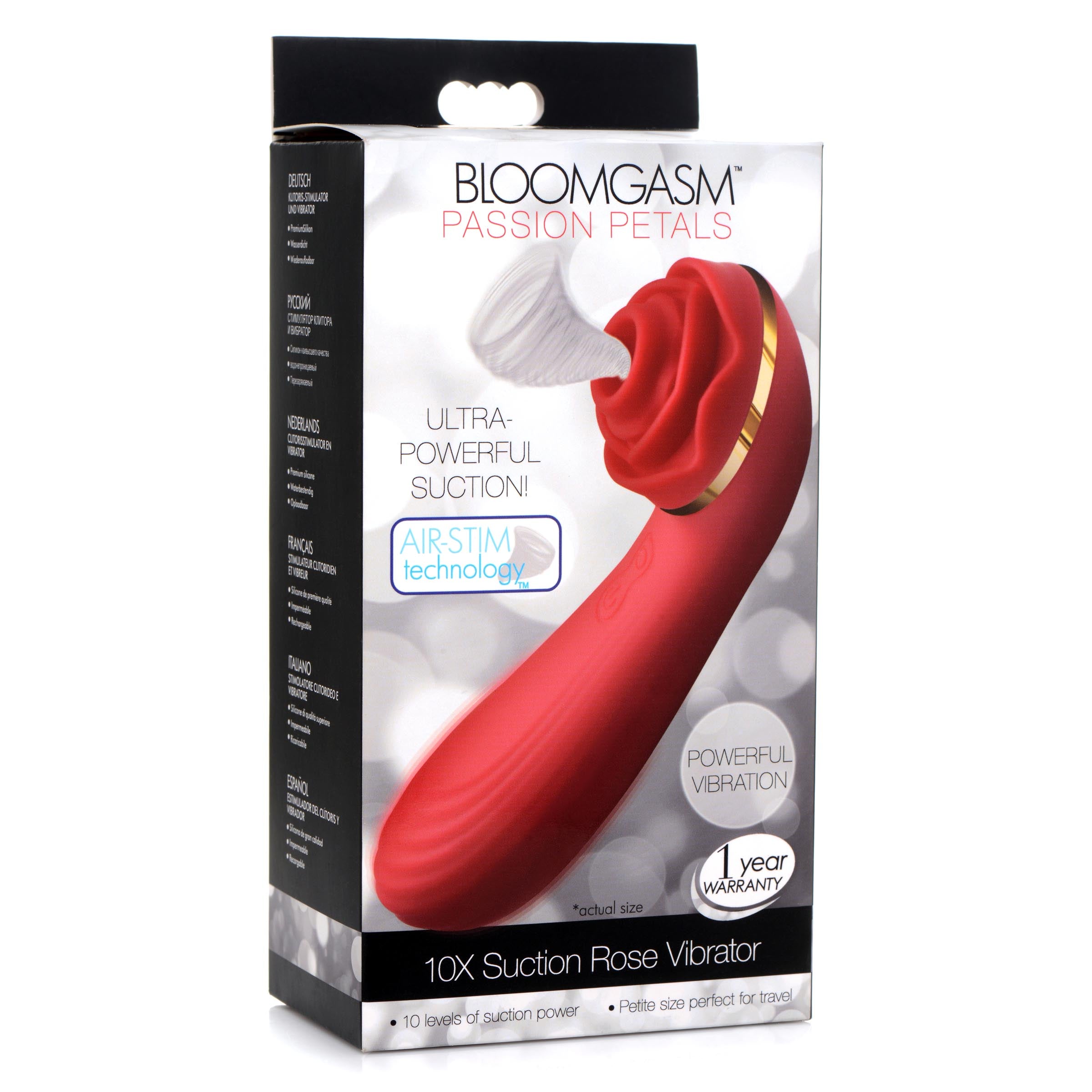 Passion Petals 10X Silicone Suction Rose Vibrator - Red