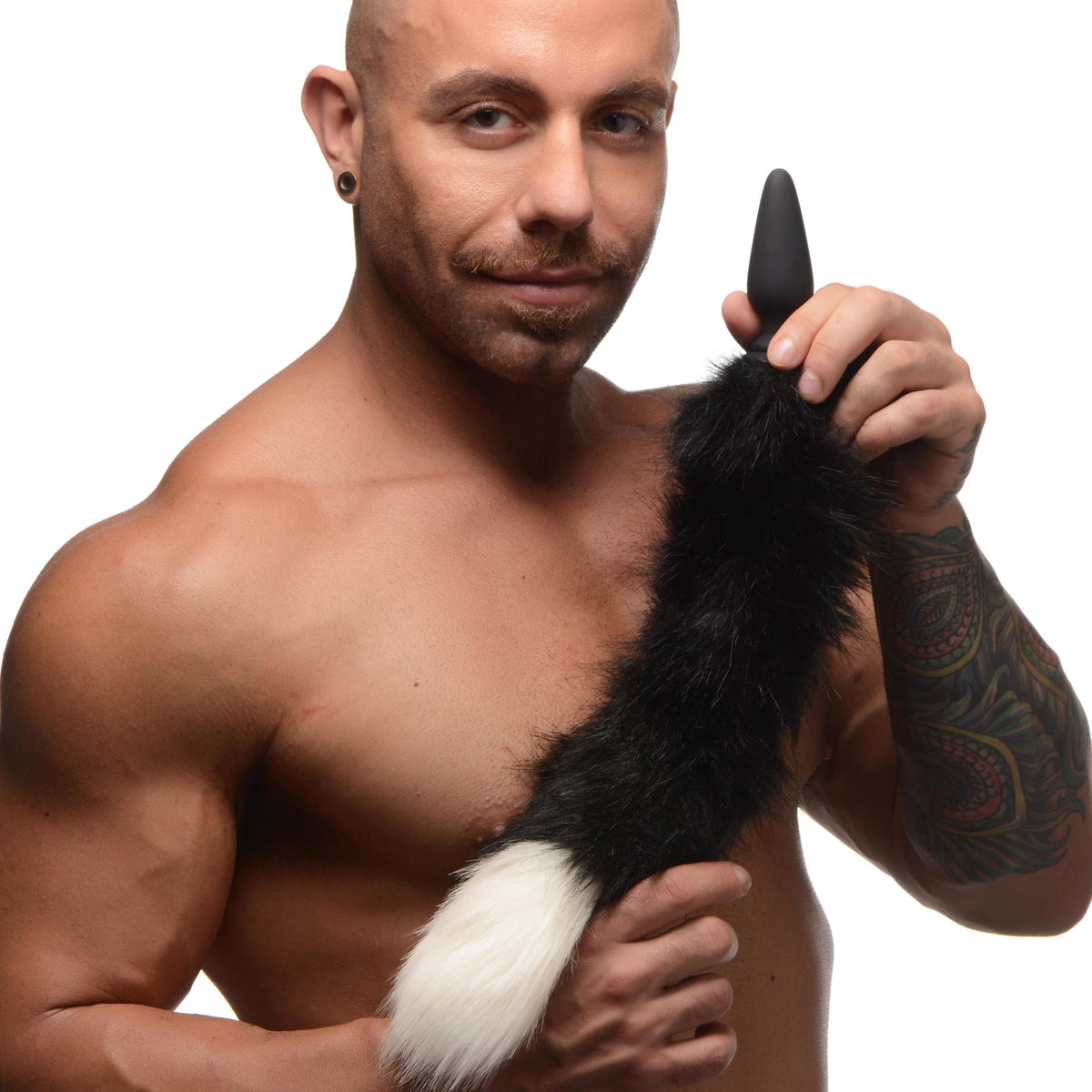 Small Anal Plug with Interchangeable Fox Tail -  and White
