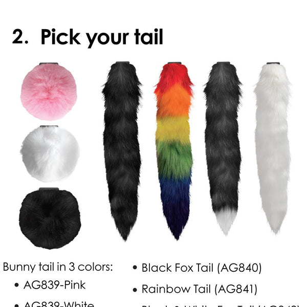 Small Anal Plug with Interchangeable Fox Tail -  and White