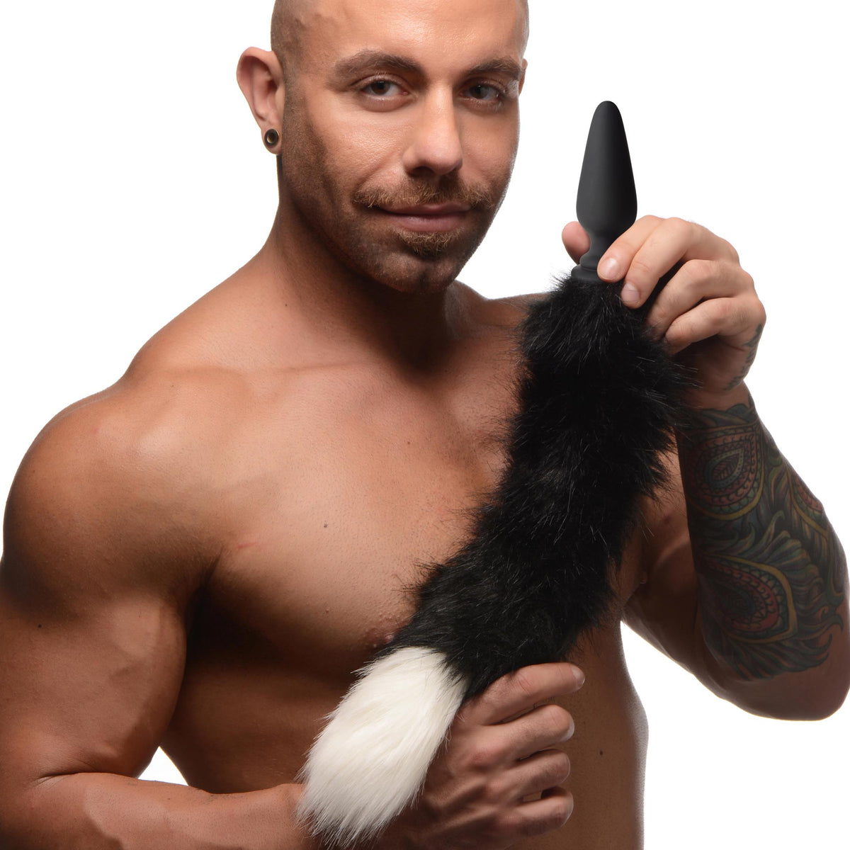 Large Anal Plug with Interchangeable Fox Tail -  and White