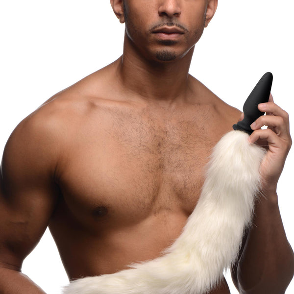 Large Anal Plug with Interchangeable Fox Tail -  and White