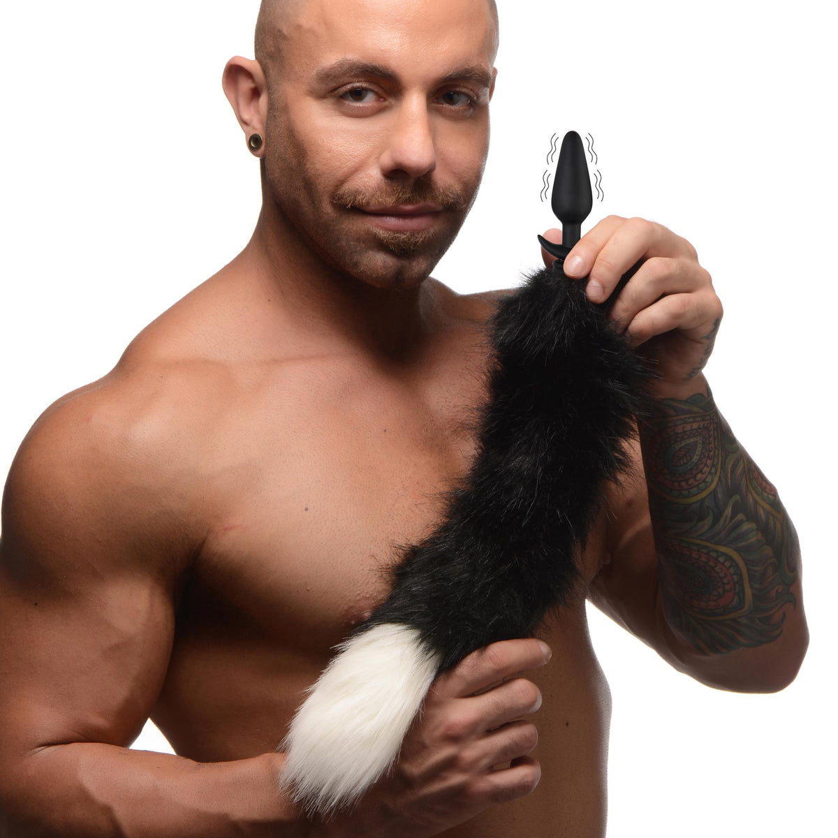 Small Vibrating Anal Plug with Interchangeable Fox Tail -  and White