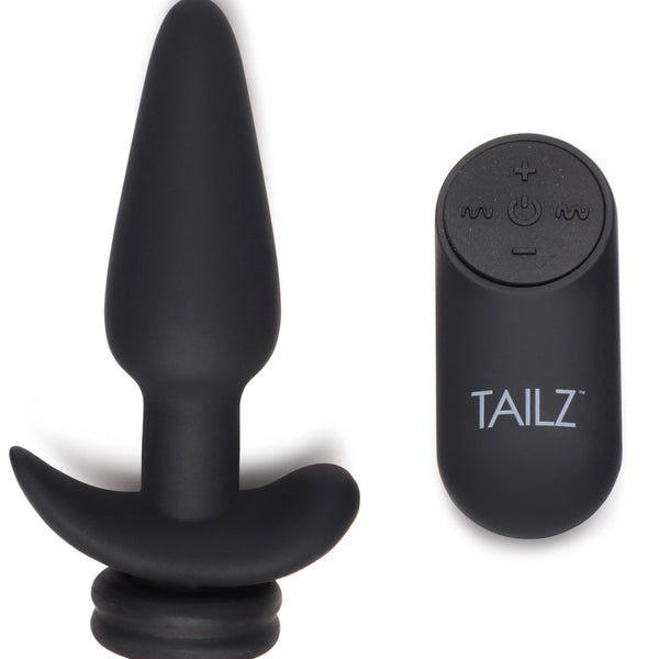 Small Vibrating Anal Plug with Interchangeable Fox Tail -  and White