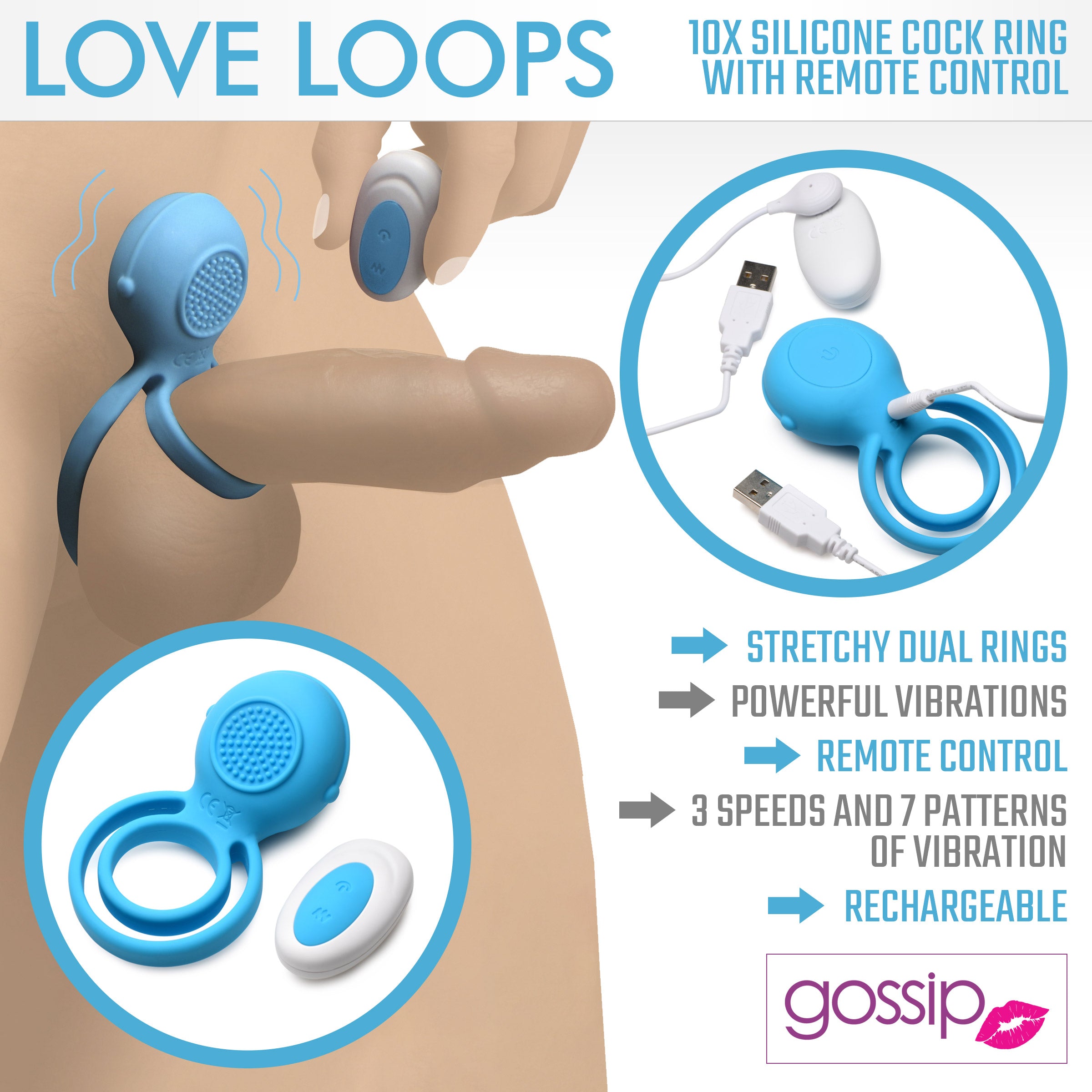 Love Loops 10X Silicone Cock Ring with Remote -