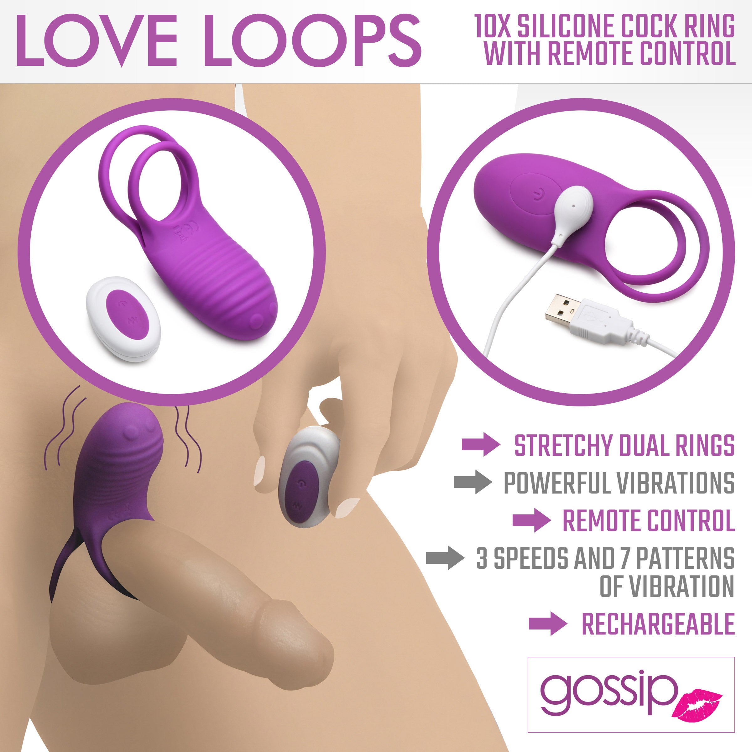 Love Loops 10X Silicone Cock Ring with Remote -