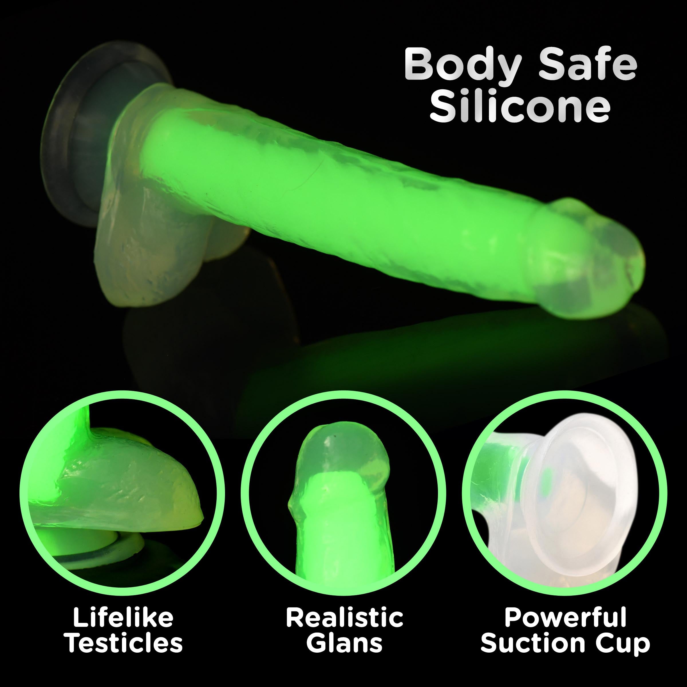 7 Inch Glow-in-the-Dark Silicone Dildo with Balls -