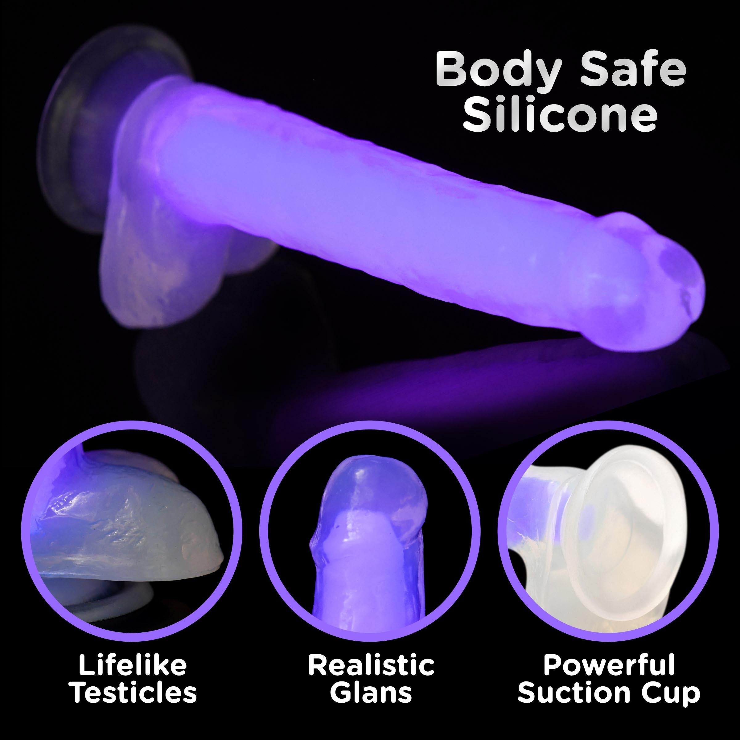 7 Inch Glow-in-the-Dark Silicone Dildo with Balls -