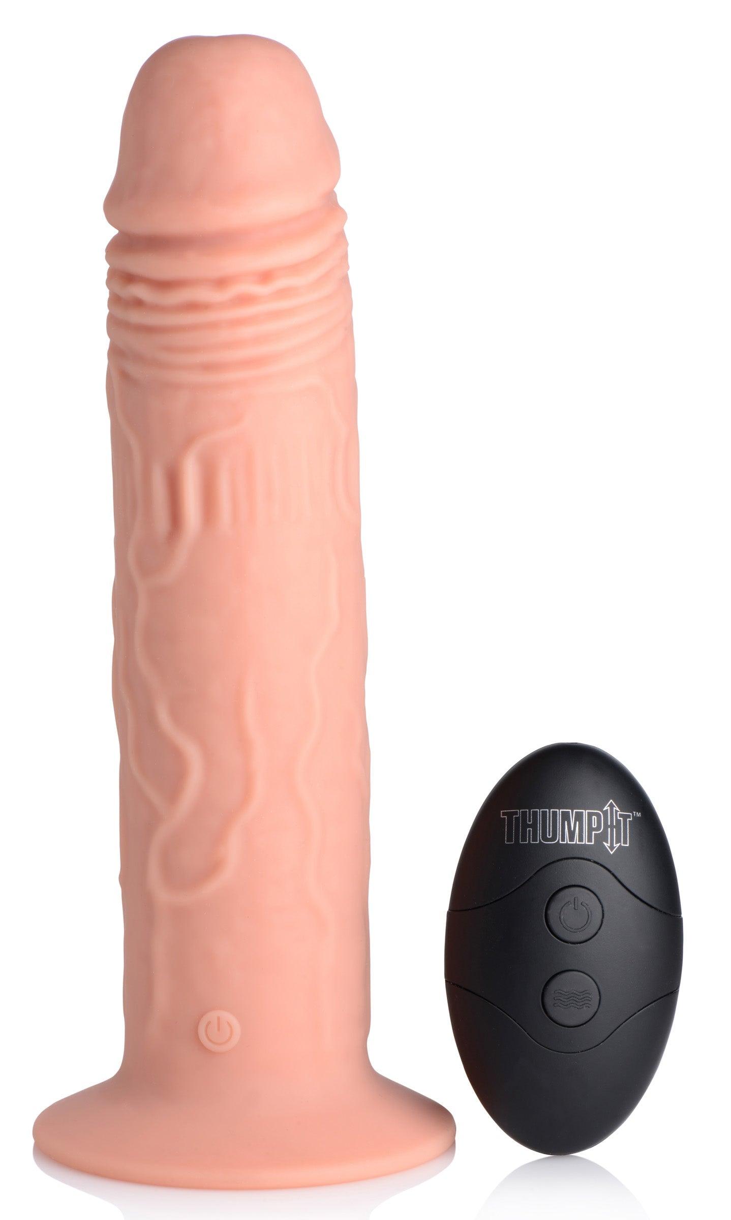 7X Remote Control Vibrating and Thumping Dildo - Dark