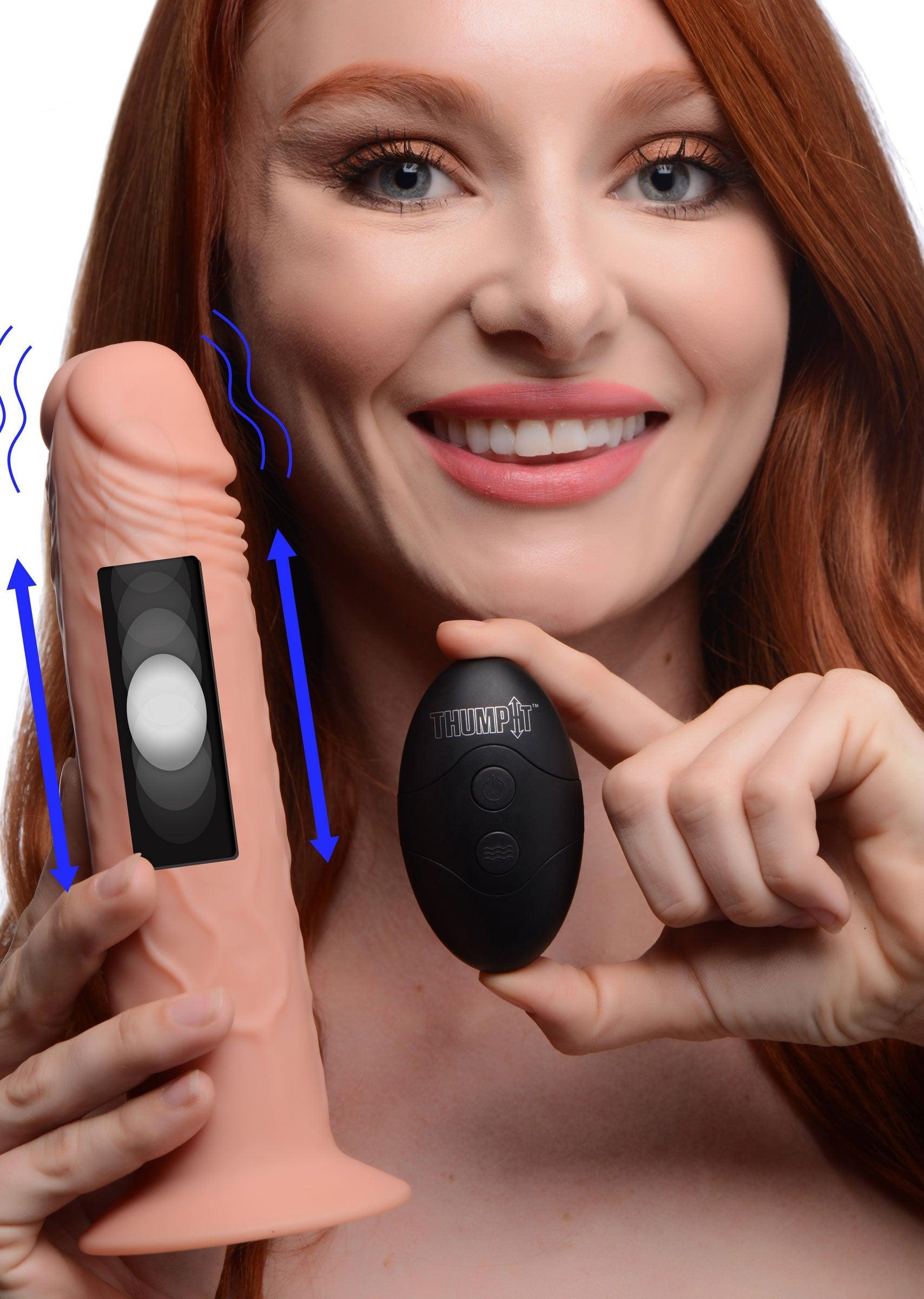 7X Remote Control Vibrating and Thumping Dildo - Dark