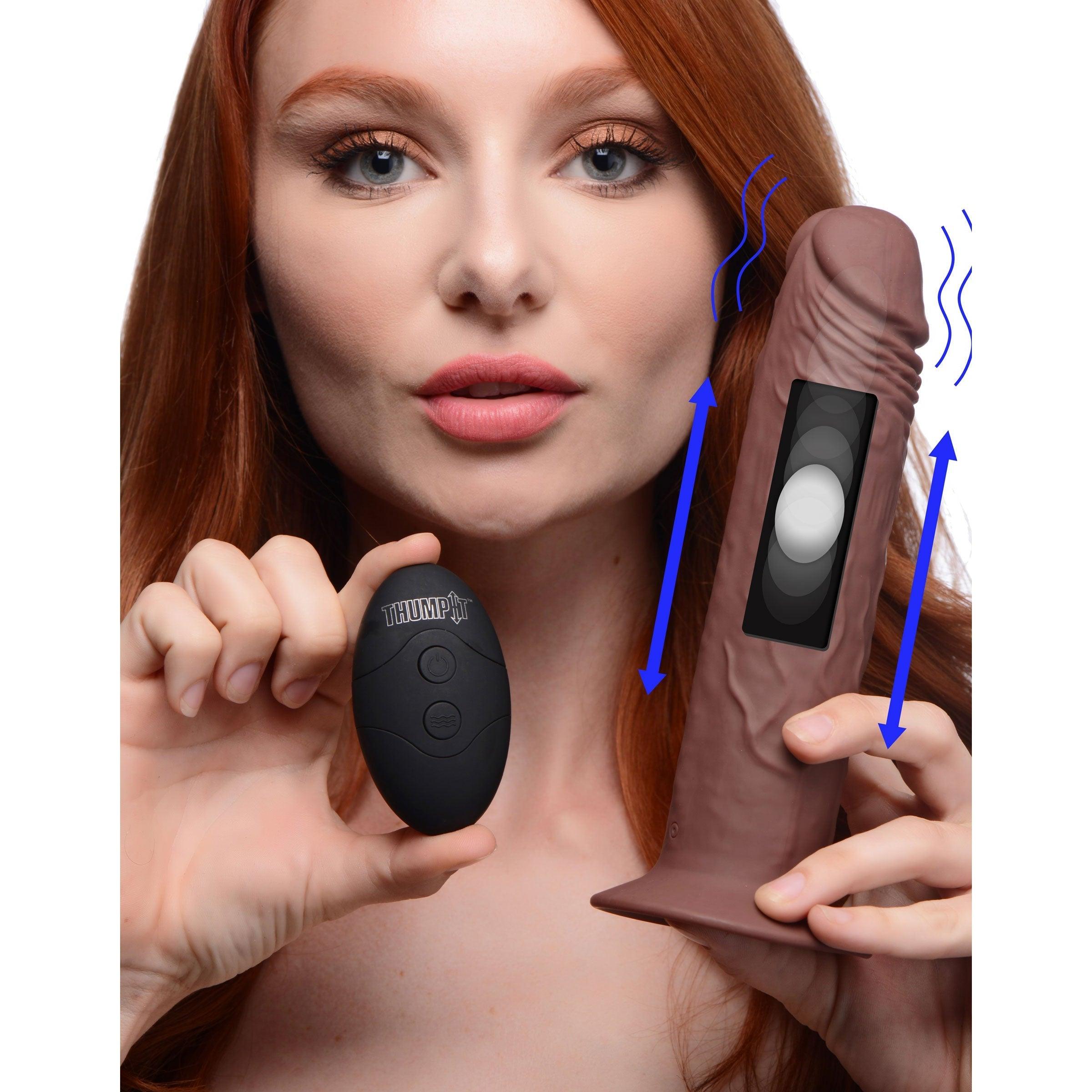 7X Remote Control Vibrating and Thumping Dildo - Dark