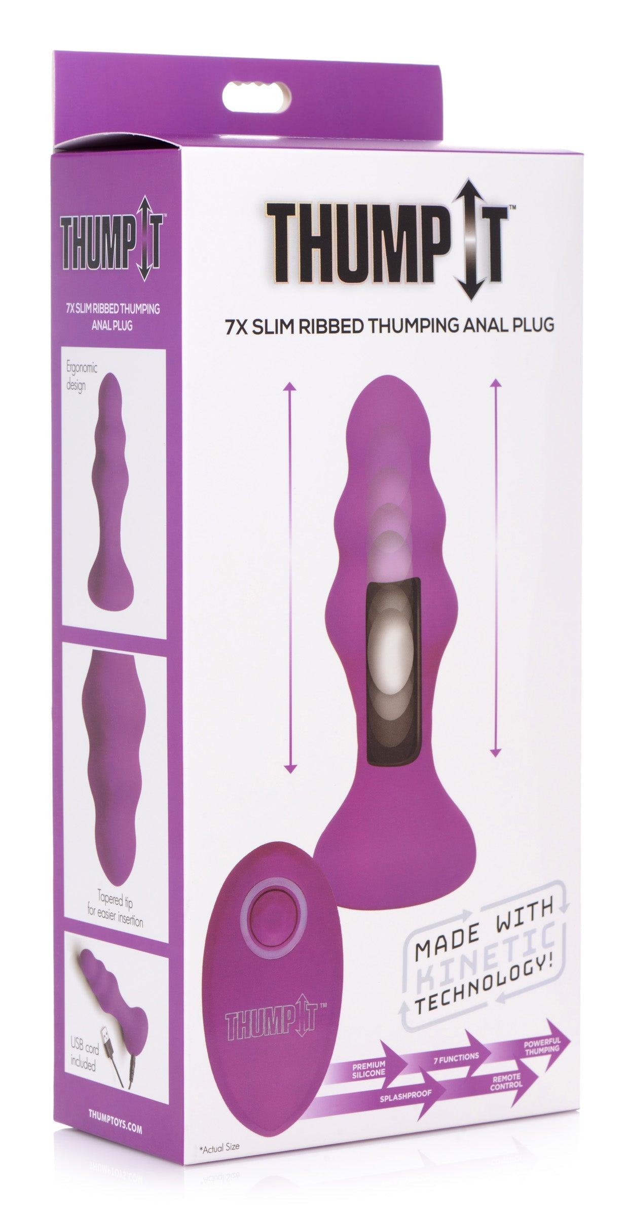 7X Slim Ribbed Thumping Silicone Anal Plug