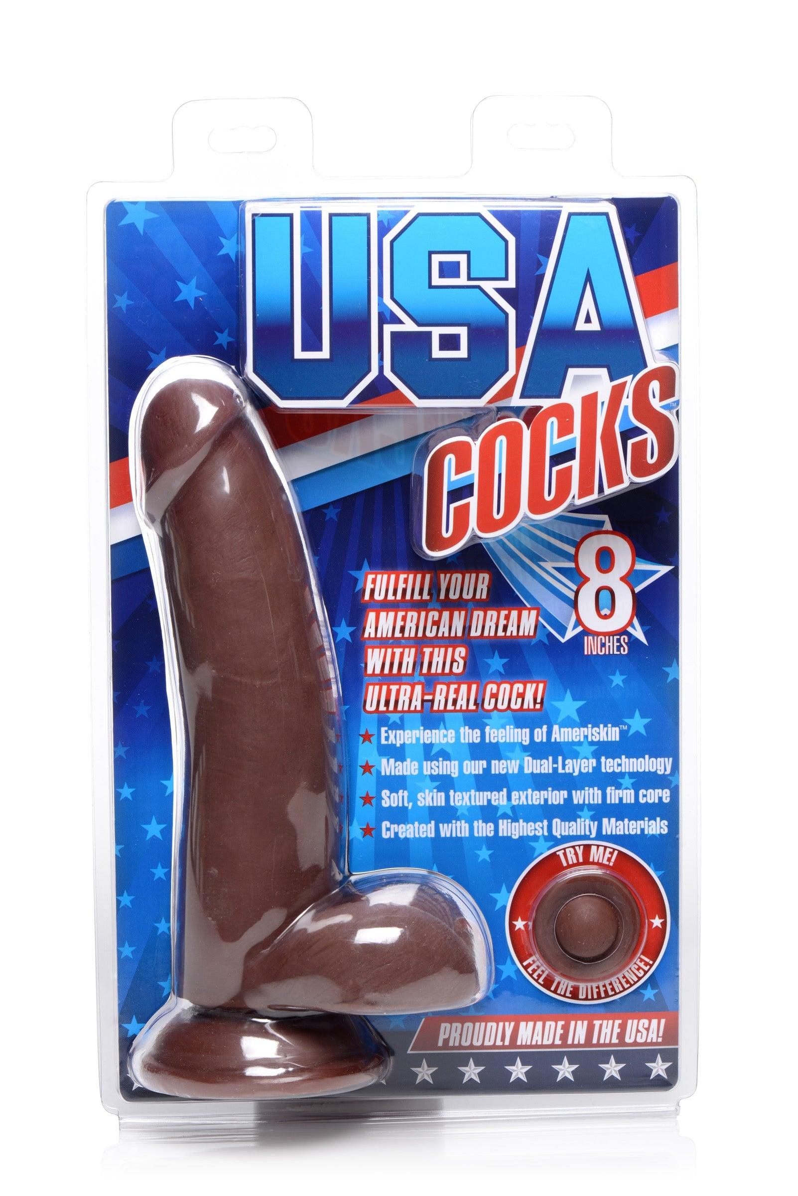 8 Inch Ultra Real Dual Layer Suction Cup Dildo- Dark Skin Tone