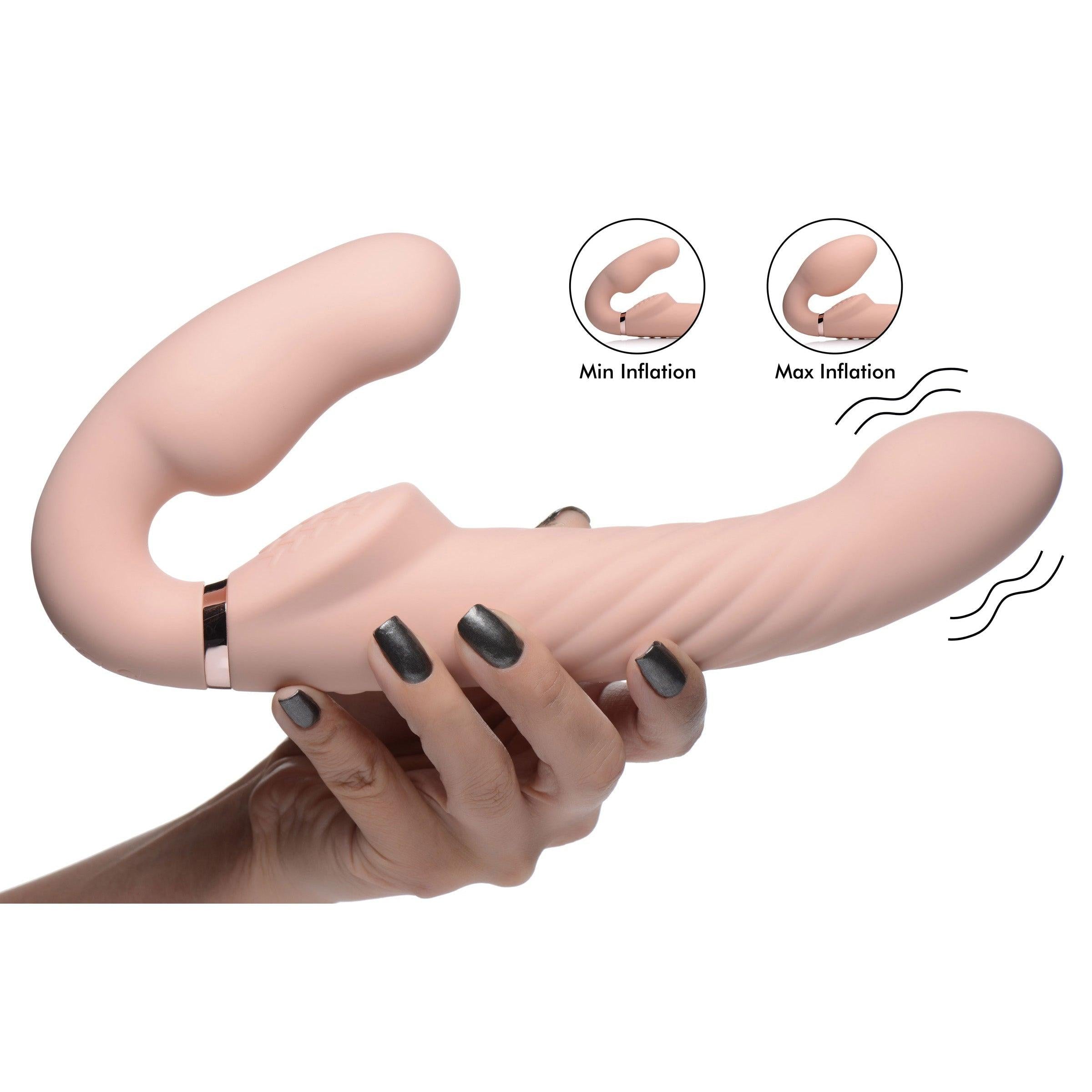 Ergo-Fit Twist Inflatable Vibrating Silicone Strapless Strap-on - Beige