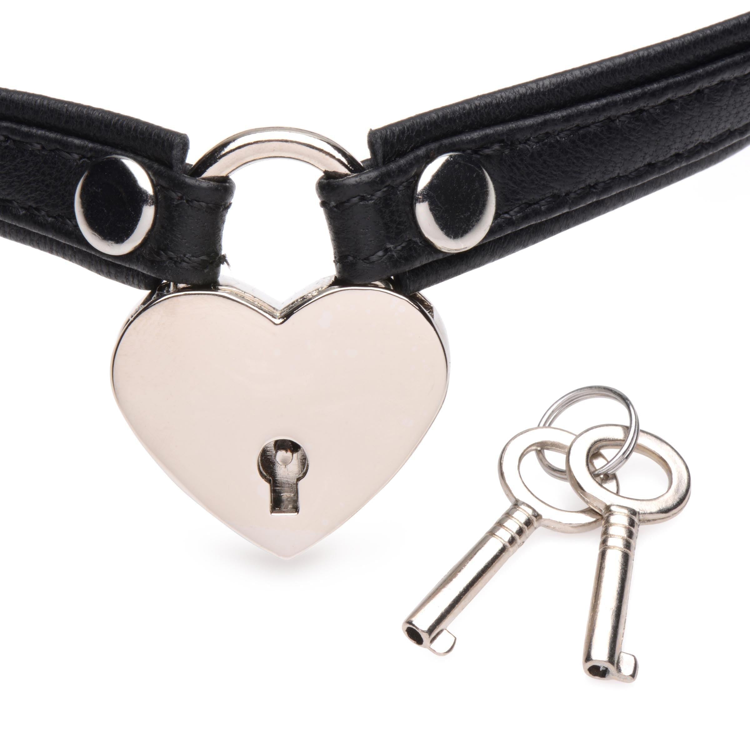 Heart Lock Leather Choker with Lock and Key