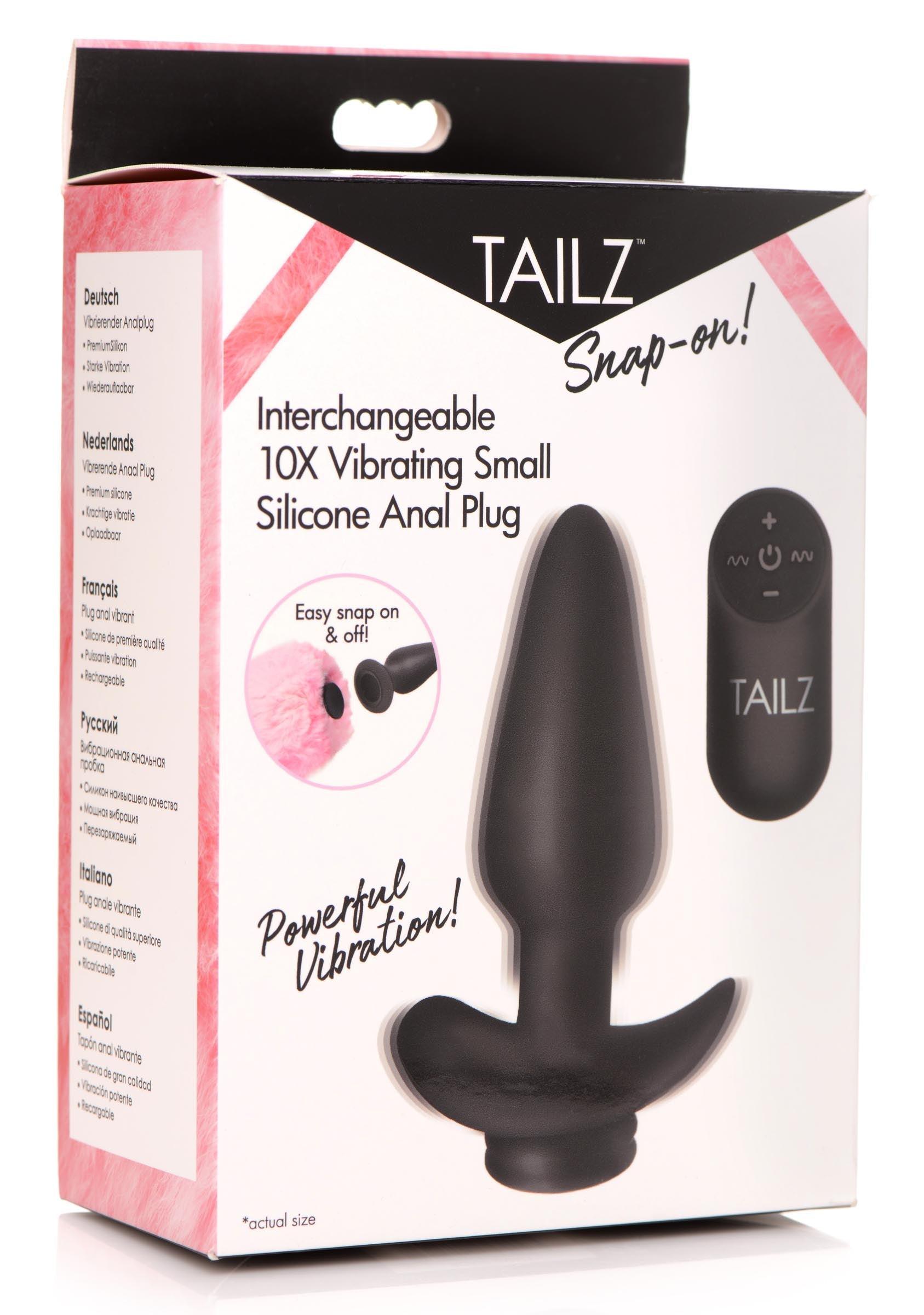 Interchangeable 10X Vibrating Silicone Anal Plug with Remote - Large