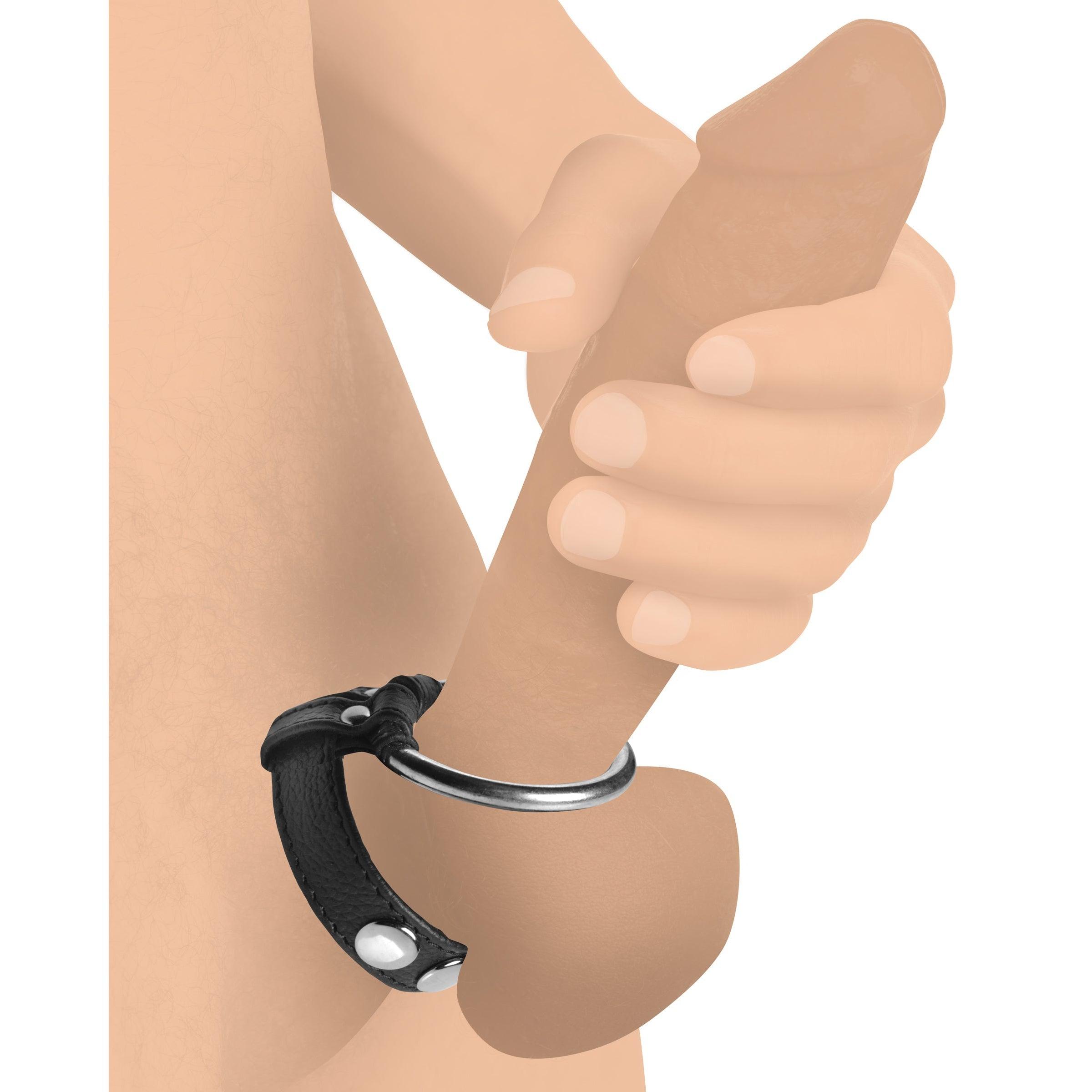 Leather and Steel Cock and Ball Ring