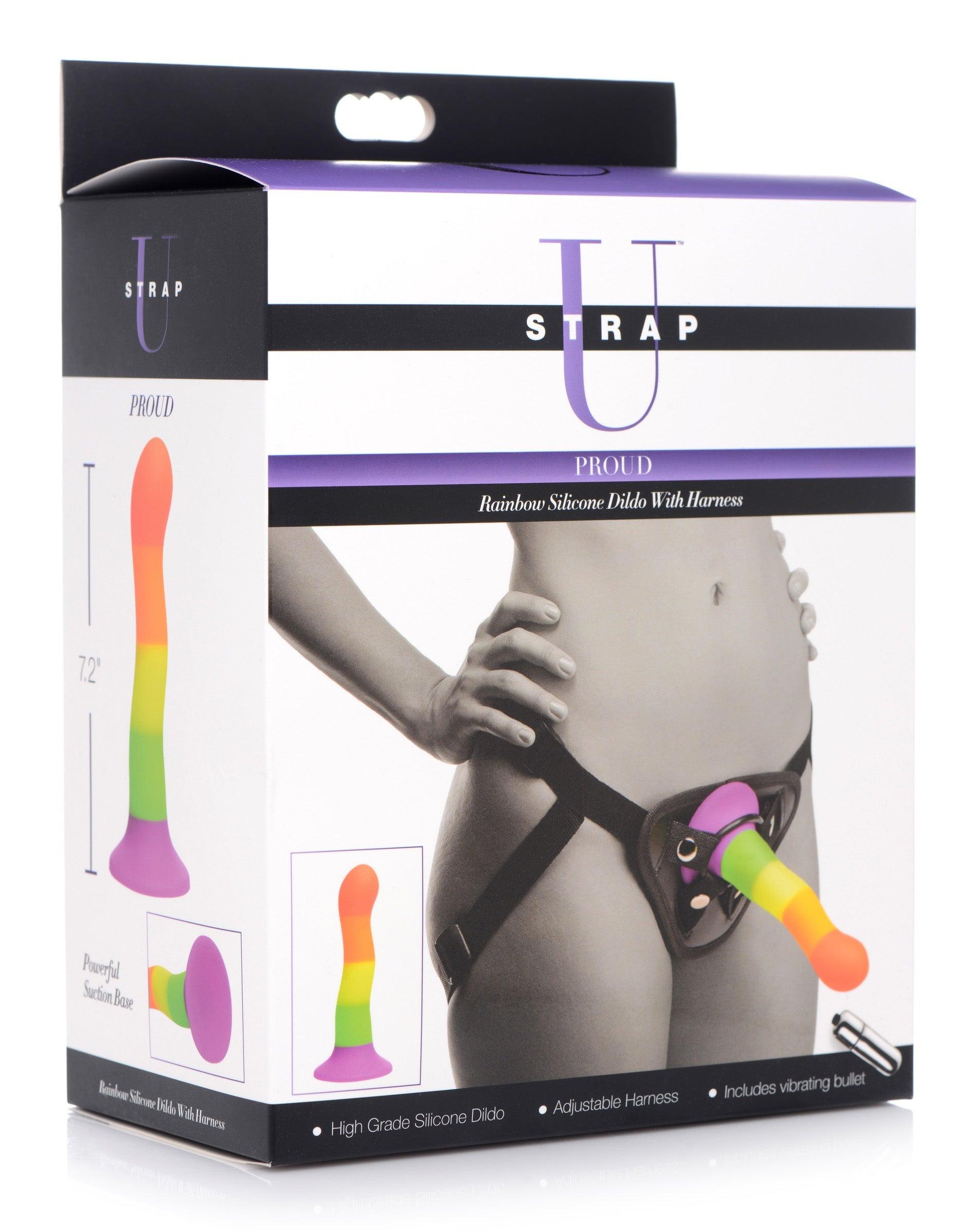 Proud Rainbow Silicone Dildo with Harness