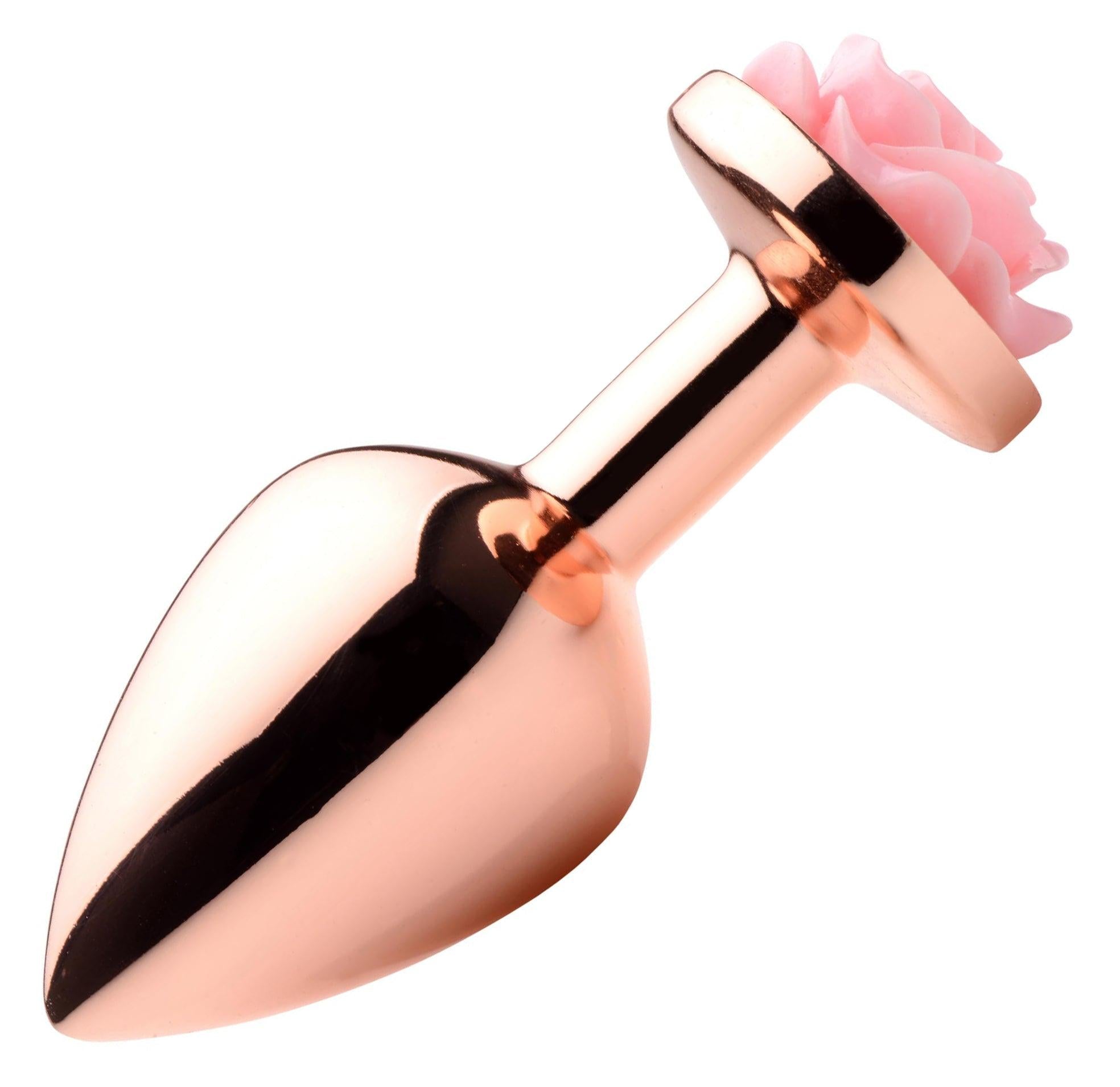 Rose Gold Anal Plug with Flower - Large