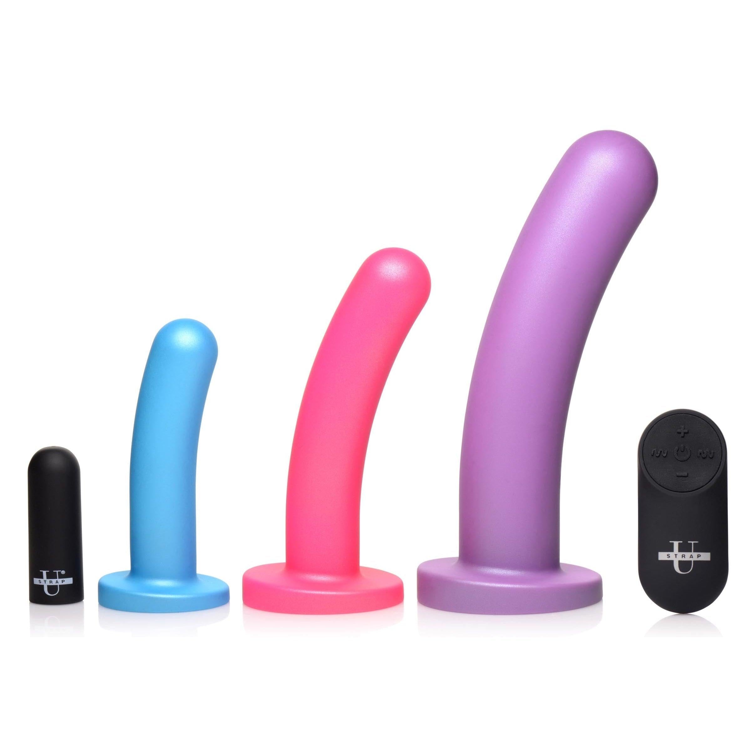 Triple Peg 28X Vibrating Silicone Dildo Set with Remote Control