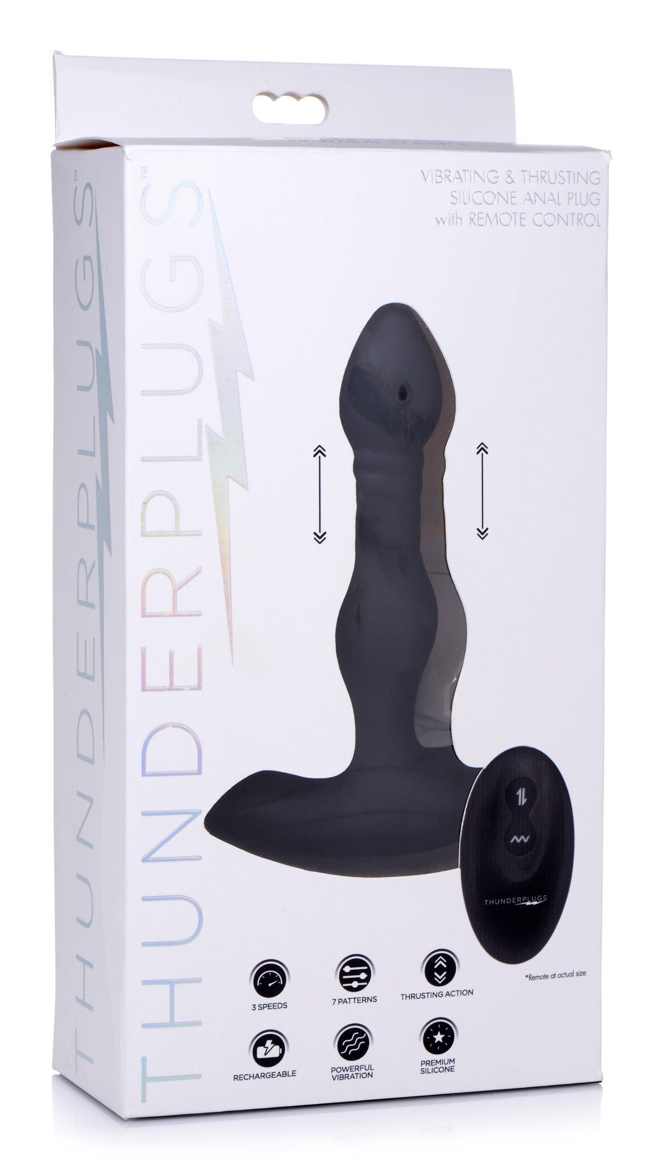 Vibrating and Thrusting Remote Control Silicone Anal Plug