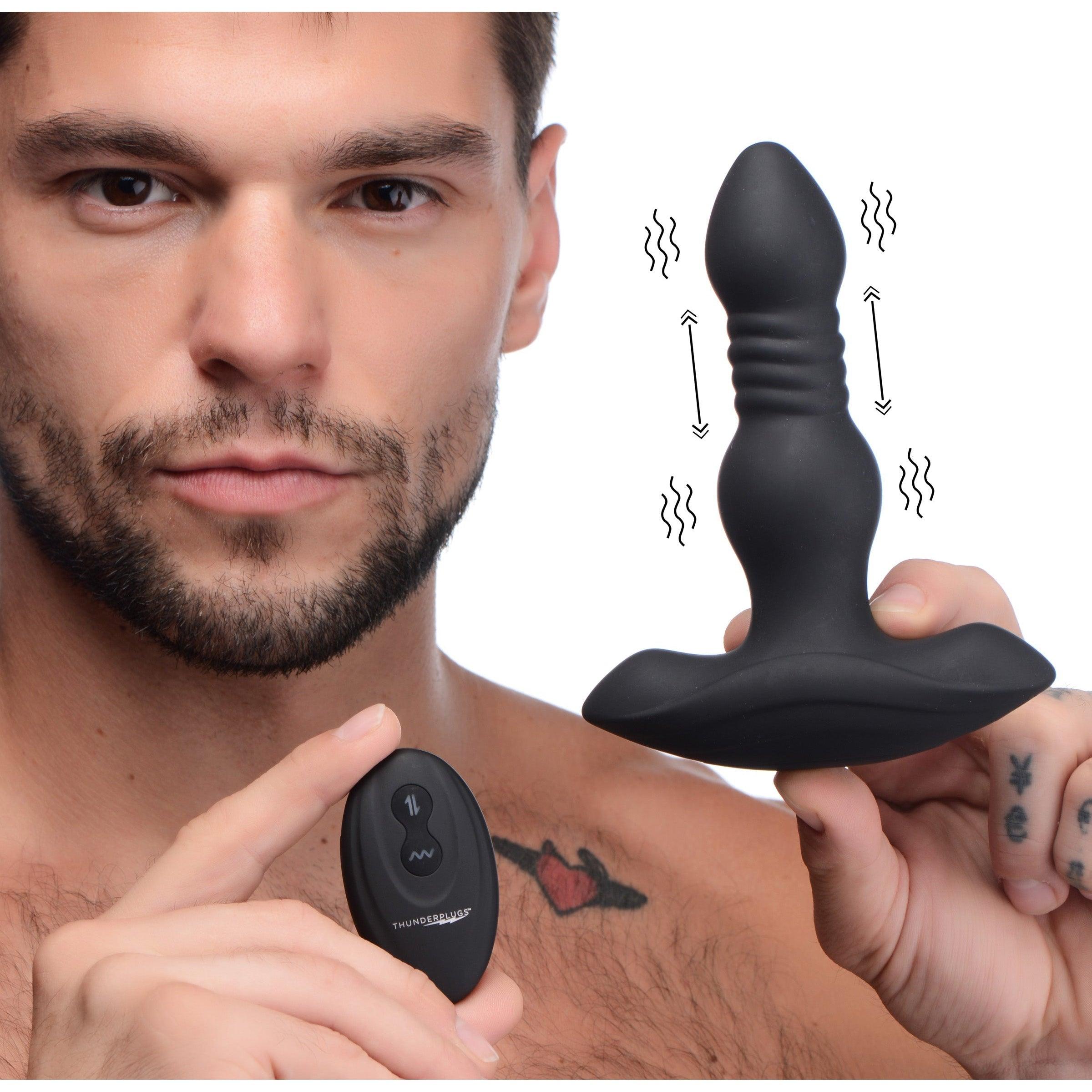 Vibrating and Thrusting Remote Control Silicone Anal Plug